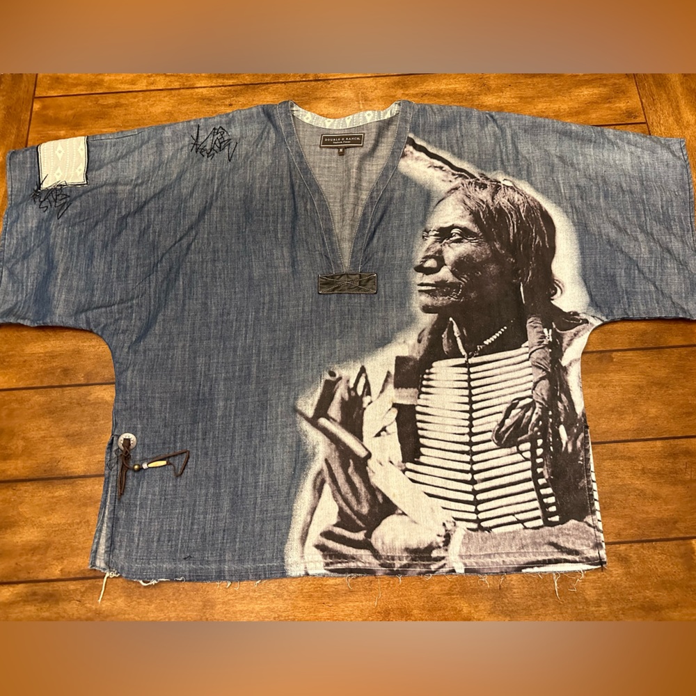 Double D Ranch denim Indian short sleeve top